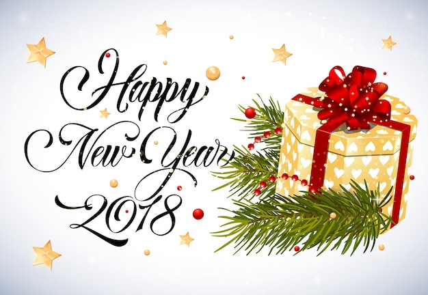 Free vector happy new year lettering with present box