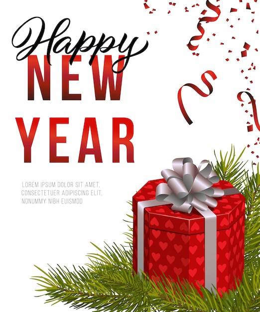 Free vector happy new year poster design. red gift box