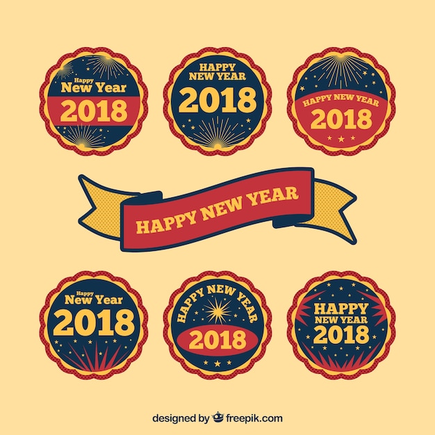 Free vector happy new year round stickers