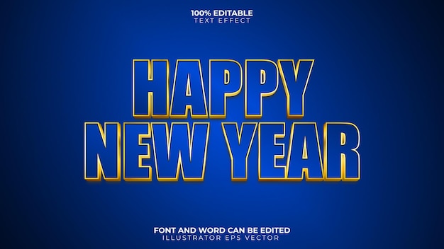 Happy new year text effect blue and gold shiny bold vector