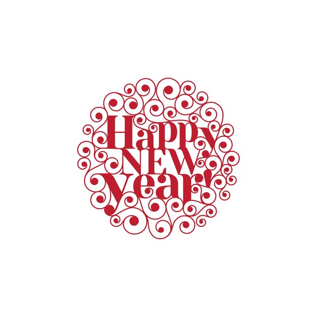 Vettore gratuito felice anno nuovo testo lettering forma del cerchio