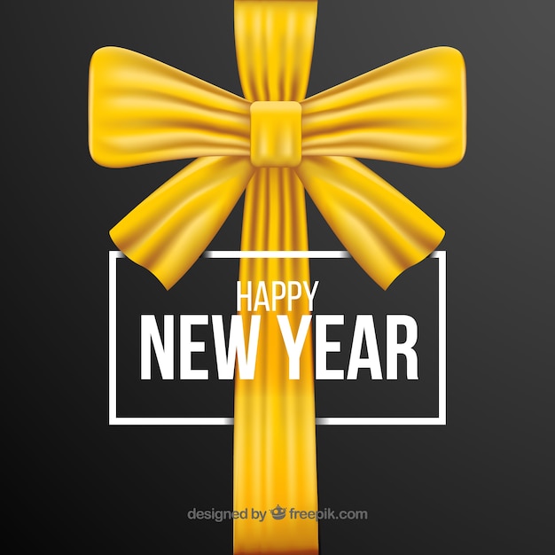 Free vector happy new year with golden gift bow