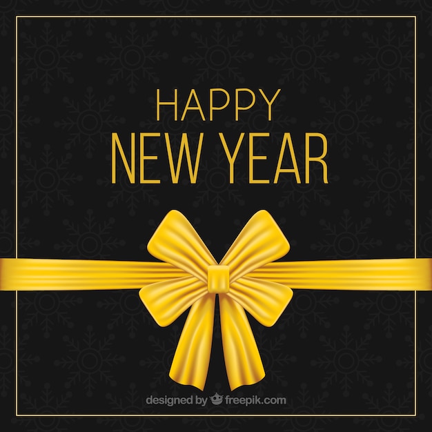 Free vector happy new year with golden gift bow