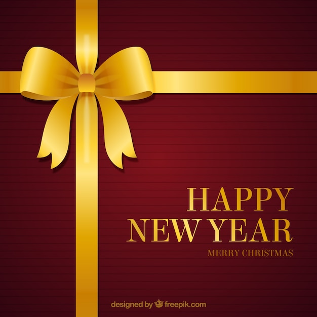 Happy new year with golden gift bow