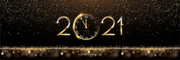 Happy new year with golden number and clock