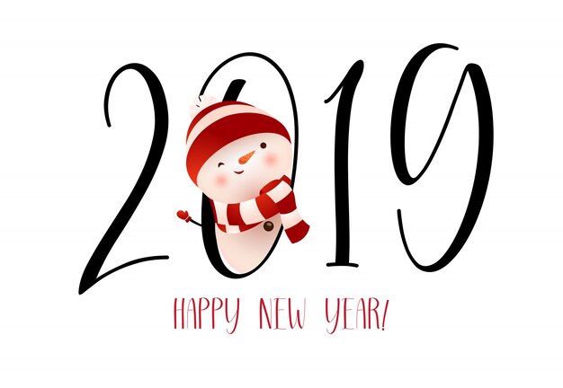 Happy New Year with winking snowman banner design