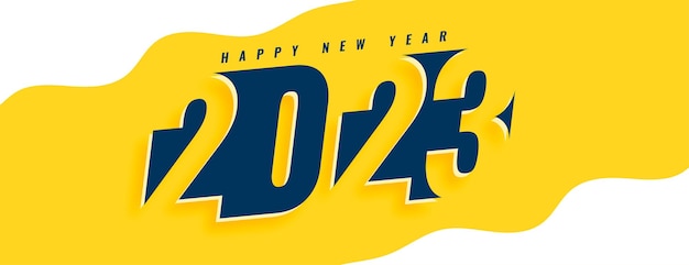 Free vector happy new year yellow banner with 2023 text in creative style