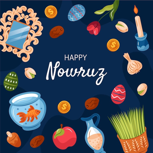 Vettore gratuito felice nowruz elementi disegnati a mano