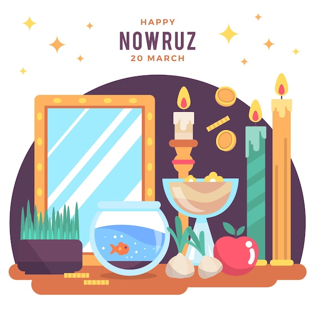 Free vector happy nowruz illustration with candles