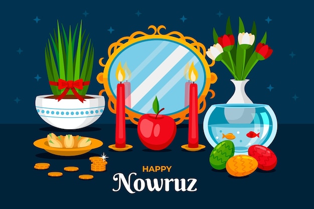 무료 벡터 거울을 가진 행복한 nowruz 그림