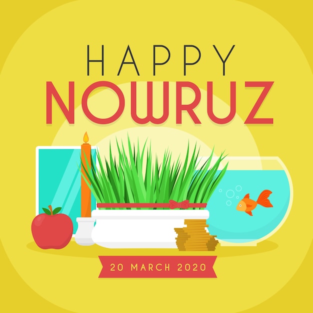 잔디와 생선 그릇으로 행복 nowruz