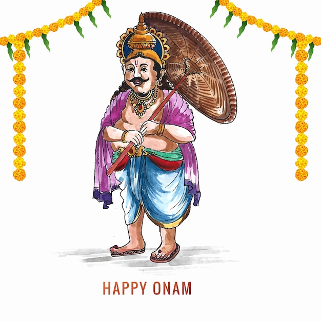 Happy onam festival of south india kerala on watercolor design