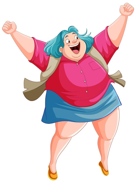 Happy overweight woman cartoon character