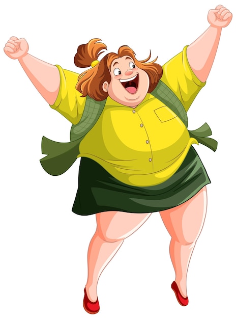 Счастливая женщина с избыточным весом мультипликационный персонаж