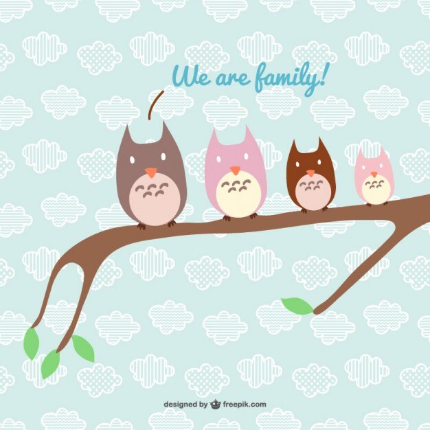 Free Vector happy owl family in a branch