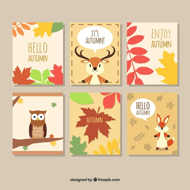 Free vector happy pack of autumn cards