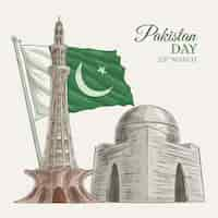 Free vector happy pakistan day hand drawn