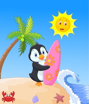 Счастливый пингвин мультфильм проведение доски для серфинга
