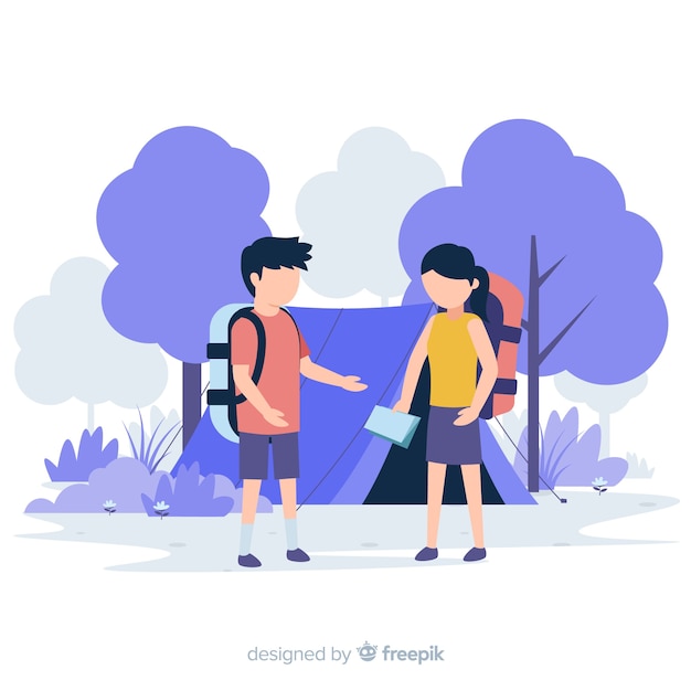 Free vector happy people camping in nature