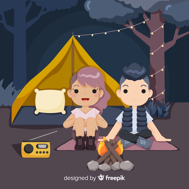 Free vector happy people camping in nature