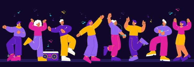 Free vector happy people celebrate party in night club disco