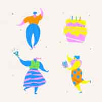 Free vector happy people celebrating a birthday party doodles set vector