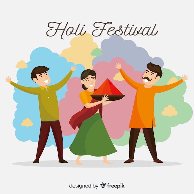 happy people celebrating holi festival