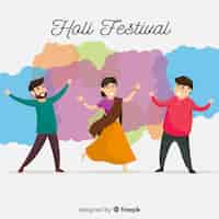 Бесплатное векторное изображение Счастливые люди празднуют праздник холи