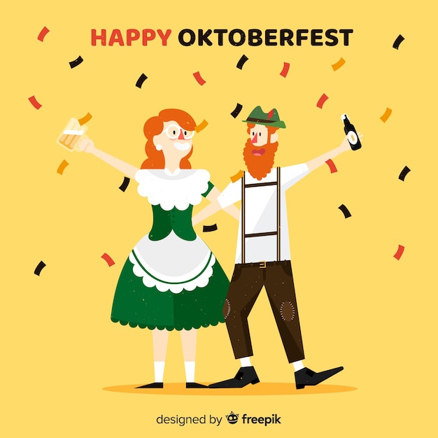 Free vector happy people celebrating oktoberfest with flat design