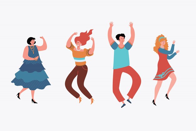 Happy people dancing set.