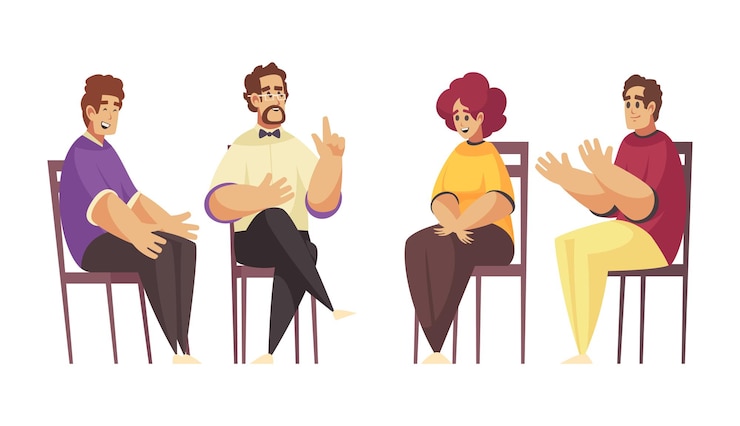Free Vector happy people during group psychological therapy session with male psychologist cartoon isolated vector illustration