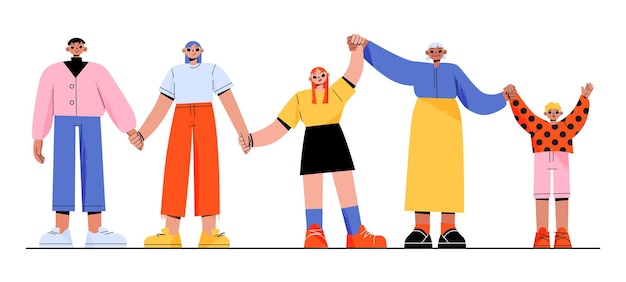 Free vector happy people holding hands stand all together