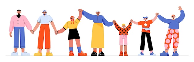 Free vector happy people holding hands stand all together