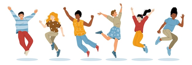 Бесплатное векторное изображение Счастливые люди прыгают от радости, веселятся