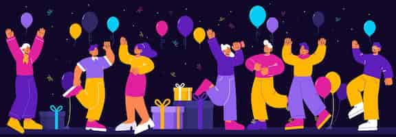 Free vector happy people on night birthday party