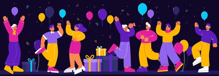 무료 Vector 밤 생일 파티에 행복한 사람들