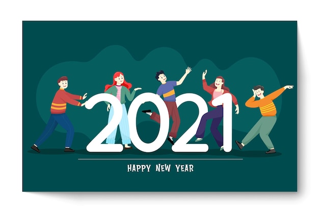 幸せな人々やサラリーマン、従業員は2021年に大きな数を保持しています。友人やチームのグループはメリークリスマスと新年あけましておめでとうございます