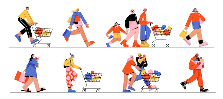 Free Vector happy people run to store sale black friday