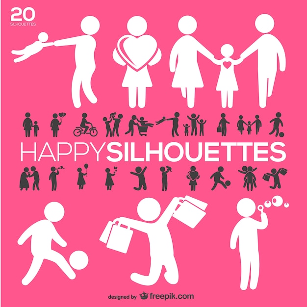 Free vector happy people silhouettes set