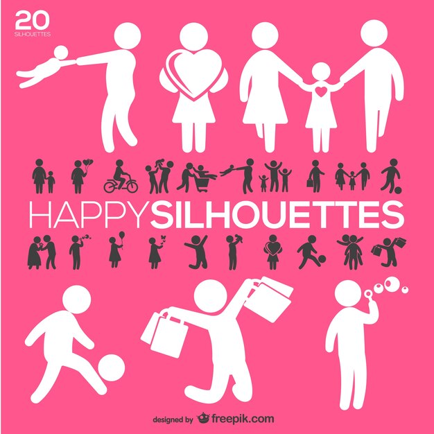 Happy people silhouettes set