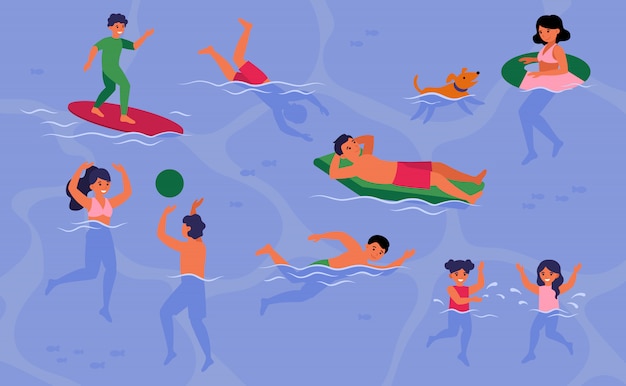 Free vector happy people swimming in pool or sea