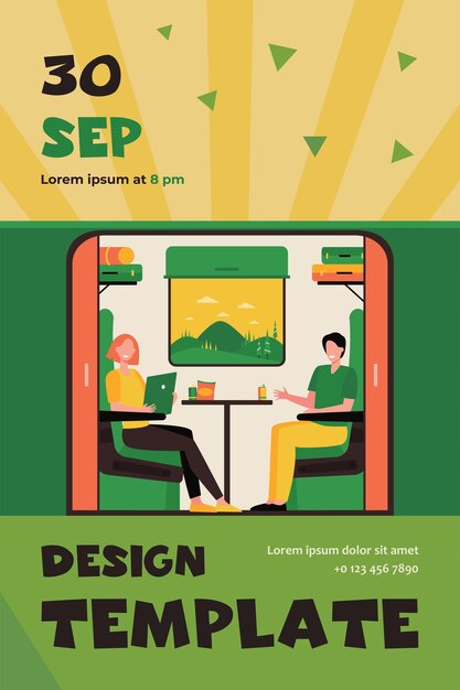 Free Vector happy people traveling by train flat flyer template