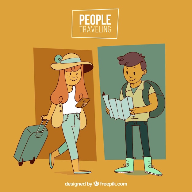 Happy people traveling