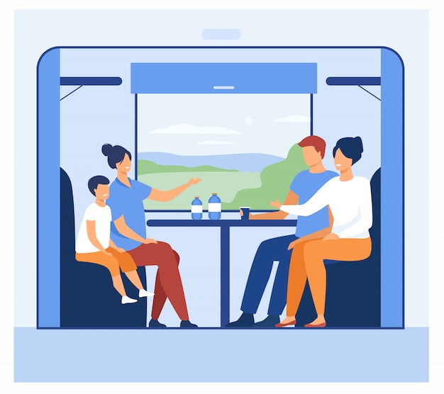 Free vector happy people travelling by train