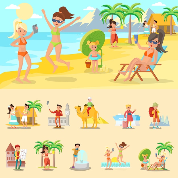 Free vector happy people on vacation concept