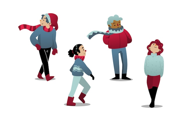 Free vector happy people wearing winter clothes