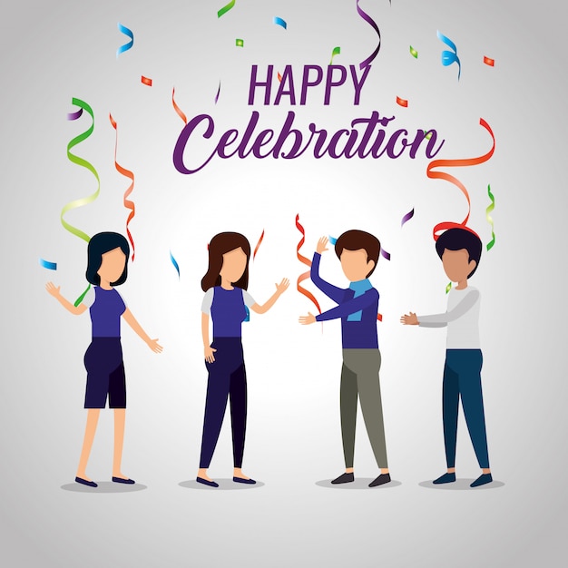 Free vector happy people with party confetti to event