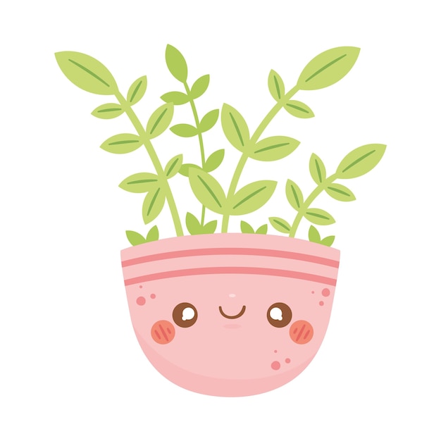Vettore gratuito un vaso di piante di kawaii rosa felice