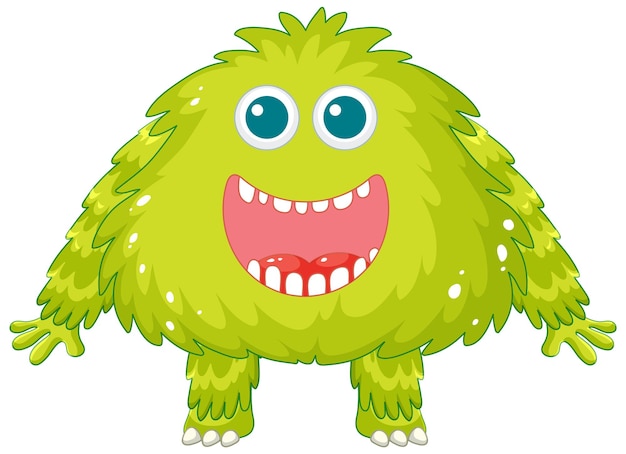 Free vector happy pluffy green monster cartoon character