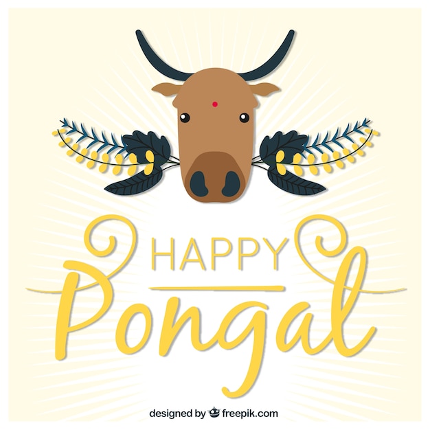 Бесплатное векторное изображение Счастливый фон понгал с коровой и цветочным декором